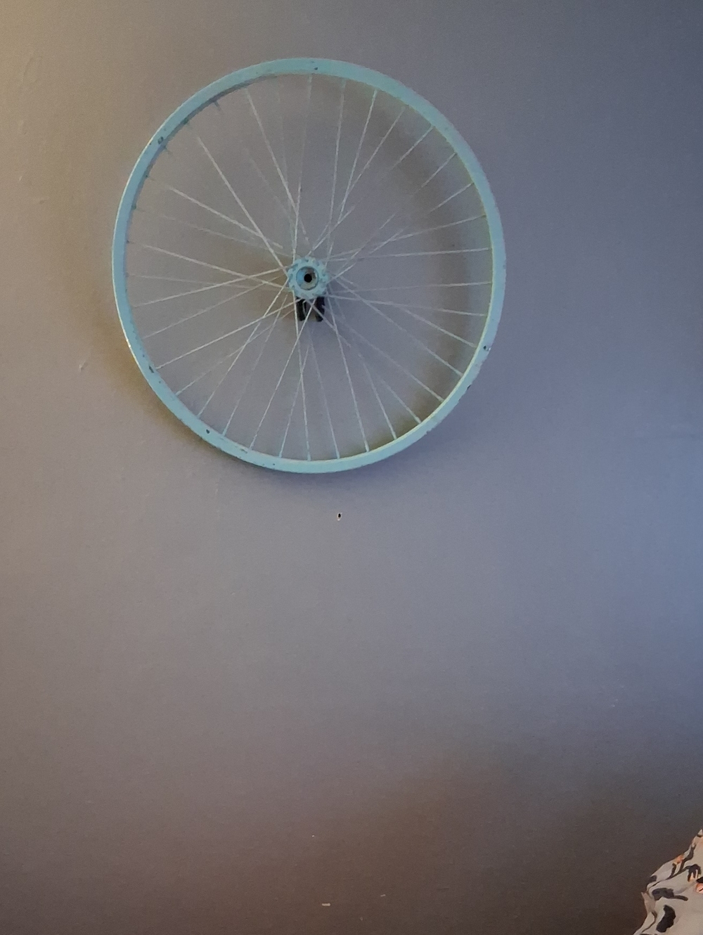Turquoise Bicycle Wheel (Displayed as Wall Art)